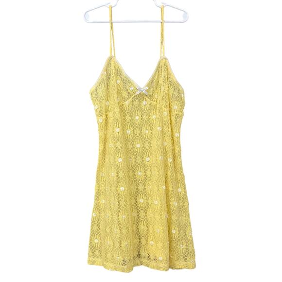 Vintage Babydoll Sheer Lace Camisole Tank Top Medium Yellow Daisy Floral - Picture 1 of 7